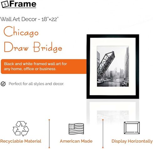 Iframe 18 "x 22" Black Framed Chicago Wrigley Field Skyline Print Print Framed Frame Formant for Wall Decor with Photo Photo حصيرة | تشي تاون أفق جدار الفن | أبيض وأسود جدار جدار ديكور in Kuwait