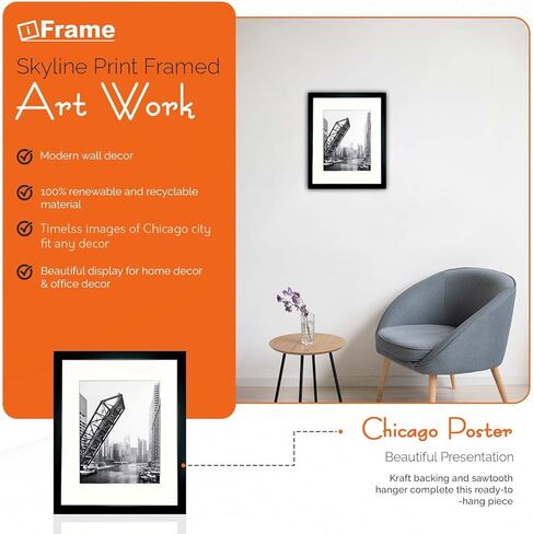 Iframe 18 "x 22" Black Framed Chicago Wrigley Field Skyline Print Print Framed Frame Formant for Wall Decor with Photo Photo حصيرة | تشي تاون أفق جدار الفن | أبيض وأسود جدار جدار ديكور in Kuwait