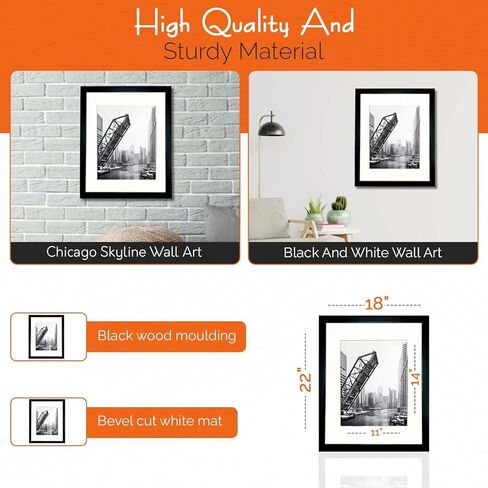 Iframe 18 "x 22" Black Framed Chicago Wrigley Field Skyline Print Print Framed Frame Formant for Wall Decor with Photo Photo حصيرة | تشي تاون أفق جدار الفن | أبيض وأسود جدار جدار ديكور in Kuwait