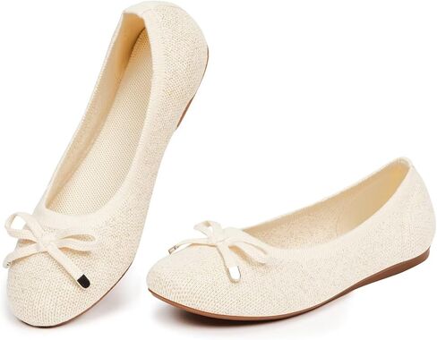 Frank Mully Women's Ballet Flats Round Toe Walking Flats Slip On Work Shoes Knitted Flats Shoes for Woman Soft Lightweight in Saudi Arabia