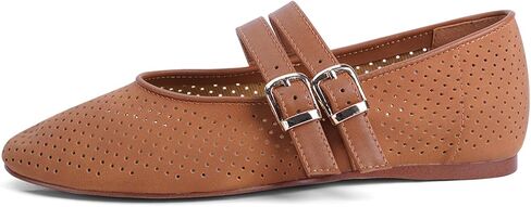 UBWDU SUEDE MARY JANE FLATS للنساء مثقبة مستديرة إصبع القدم شقق الباليه مريحة أحذية راقصة الباليه مع حزام مزدوج الإبزيم in Kuwait