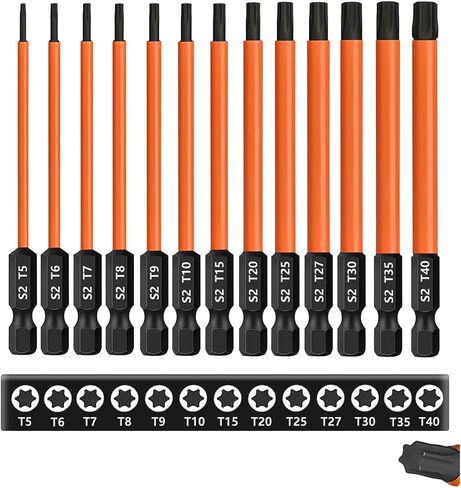 13-Piece 6 inch /150 mm Long Torx Bit Set for Impact Driver, S2 Steel Star Bit Set (T5-T40), 1/4'' Hex-Shank Magnetic Torx Screwdriver Bit, Torx Head Drill Bit Set with CNC Machined Tips in Saudi Arabia