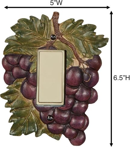Touch of Class Grape Harvest Realistic Grapes Single Dimmer/Rocker - Resin - Purple, Green - Dimensional Light Switch Cover for Kitchen, Dining Room, Bar, Restaurant, Wine Cellar in Saudi Arabia