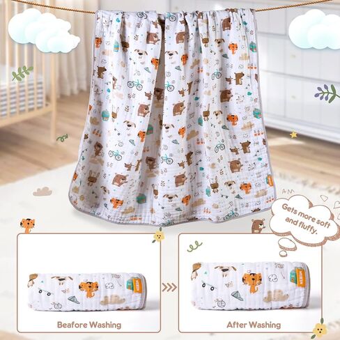 Baby Blanket - Cotton Crib Blankets for Toddlers, Soft Newborn Swaddle Receiving Blankets for Unisex Girls/Boys, Large Breathable Quilt, Nursing Cover and Kids Bed Blankets (Animals) in Saudi Arabia
