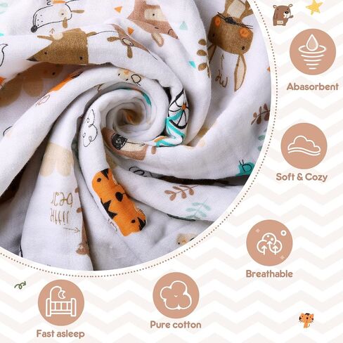 Baby Blanket - Cotton Crib Blankets for Toddlers, Soft Newborn Swaddle Receiving Blankets for Unisex Girls/Boys, Large Breathable Quilt, Nursing Cover and Kids Bed Blankets (Animals) in Saudi Arabia