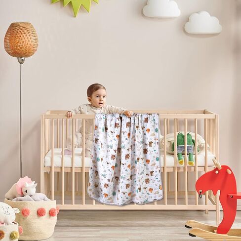 Baby Blanket - Cotton Crib Blankets for Toddlers, Soft Newborn Swaddle Receiving Blankets for Unisex Girls/Boys, Large Breathable Quilt, Nursing Cover and Kids Bed Blankets (Animals) in Saudi Arabia
