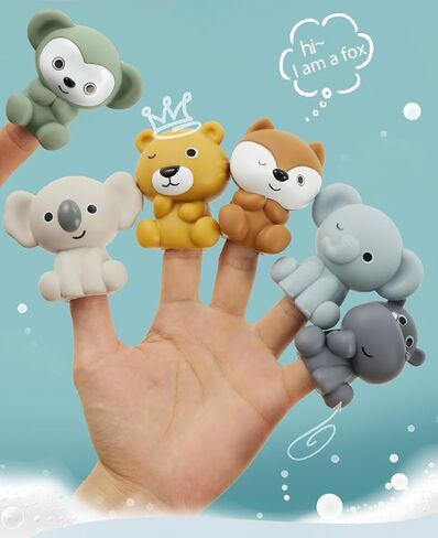Baby Bath Toy Stackable Infant Bathtub Toys Stacking Floating Boat Train with Animal Finger Puppets Bath Toy Silicone Hand Puppet Educational Beach Toys for Babies Toddlers Party Favors in Saudi Arabia