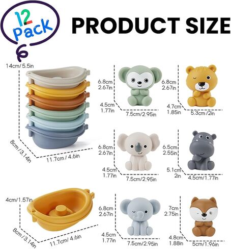 Baby Bath Toy Stackable Infant Bathtub Toys Stacking Floating Boat Train with Animal Finger Puppets Bath Toy Silicone Hand Puppet Educational Beach Toys for Babies Toddlers Party Favors in Saudi Arabia