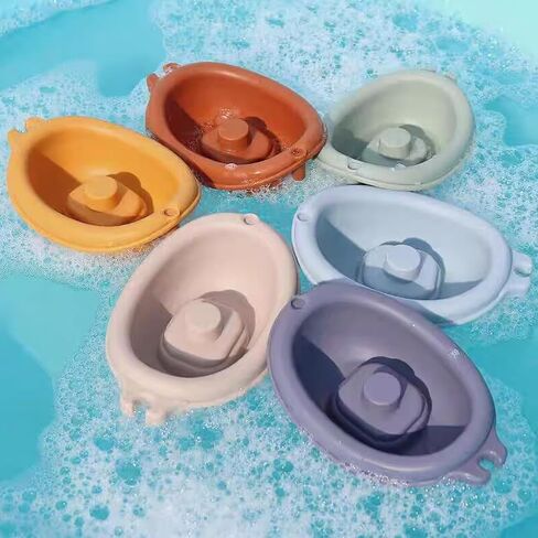 Baby Bath Toy Stackable Infant Bathtub Toys Stacking Floating Boat Train with Animal Finger Puppets Bath Toy Silicone Hand Puppet Educational Beach Toys for Babies Toddlers Party Favors in Saudi Arabia