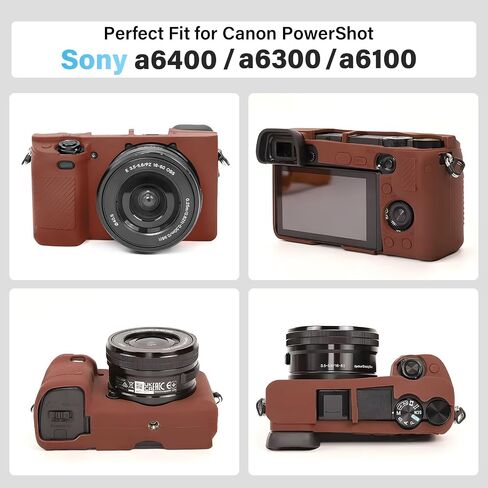 A6400 A6300 A6100 CAMERA CASE & LCD Screen Screen Protectory Kit ، علبة سيليكون ناعمة لـ Sony Alpha A6400 A6300 A6100 ، غطاء الجسم مع قبضة - بني داكن in Kuwait
