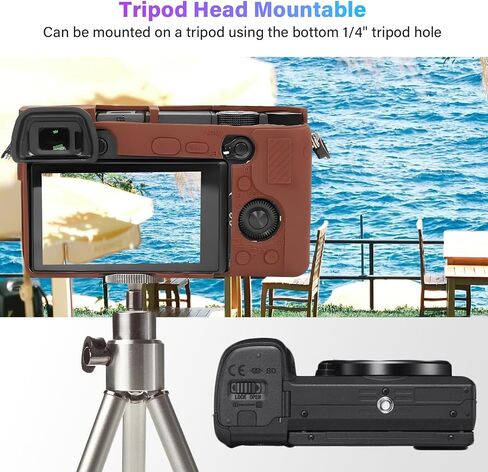 A6400 A6300 A6100 CAMERA CASE & LCD Screen Screen Protectory Kit ، علبة سيليكون ناعمة لـ Sony Alpha A6400 A6300 A6100 ، غطاء الجسم مع قبضة - بني داكن in Kuwait