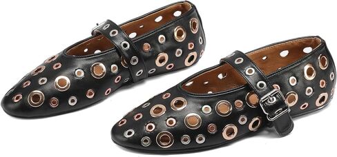 Mesh Mary Jane Flats for Women Perforated Ballet Flats Metal Buckle Strap Ballerina Casual Studded Flat Shoes in Saudi Arabia