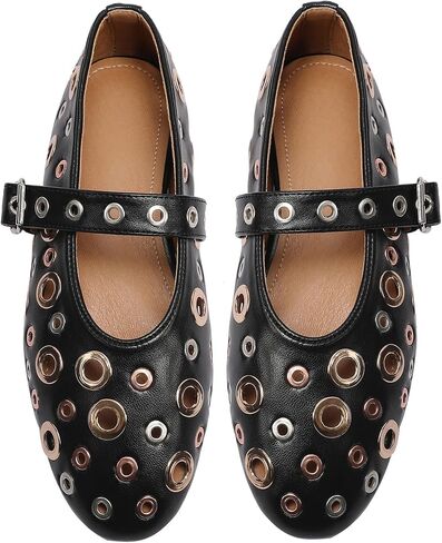 Mesh Mary Jane Flats for Women Perforated Ballet Flats Metal Buckle Strap Ballerina Casual Studded Flat Shoes in Saudi Arabia