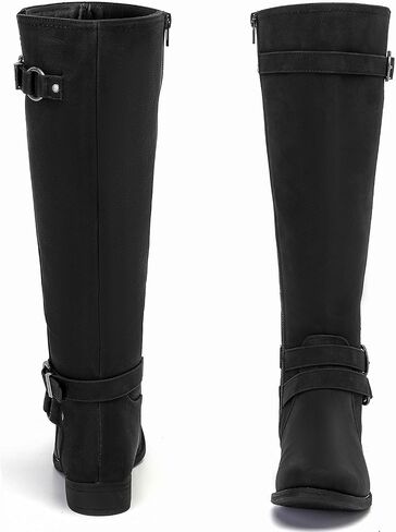 Ruiee Womens Knee High Boots Fall Winter Fashion Boot. | Riding, Casual Versatile, Comfort, Flat Boots, Faux Leather, Round Toe, Side Zipper, Stylish in Saudi Arabia