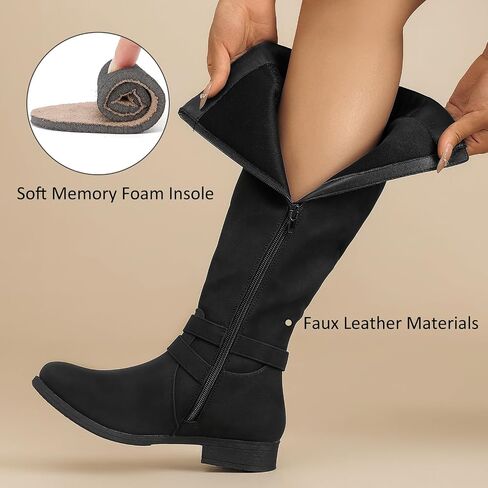 Ruiee Womens Knee High Boots Fall Winter Fashion Boot. | Riding, Casual Versatile, Comfort, Flat Boots, Faux Leather, Round Toe, Side Zipper, Stylish in Saudi Arabia