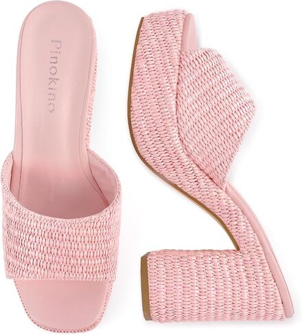Heeled Platform Sandals for Women 2025 Chunky Espadrille Wedge Summer Beach Sandals Straw Slip On Shoes in Saudi Arabia
