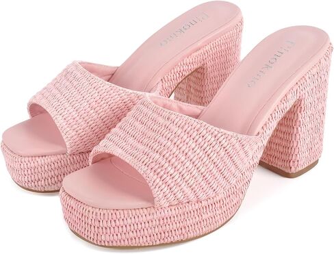 Heeled Platform Sandals for Women 2025 Chunky Espadrille Wedge Summer Beach Sandals Straw Slip On Shoes in Saudi Arabia