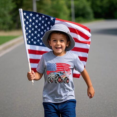 طفل صغير في الرابع من يوليو قمصان الأطفال القمصان الأمريكية الفتيان الفتيات الفتيات في يوم الاستقلال الوطني يوم الذكرى قم بتصميم المحملات in Kuwait