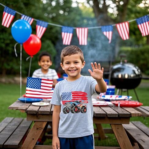 طفل صغير في الرابع من يوليو قمصان الأطفال القمصان الأمريكية الفتيان الفتيات الفتيات في يوم الاستقلال الوطني يوم الذكرى قم بتصميم المحملات in Kuwait