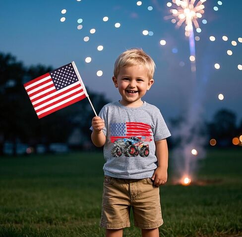 طفل صغير في الرابع من يوليو قمصان الأطفال القمصان الأمريكية الفتيان الفتيات الفتيات في يوم الاستقلال الوطني يوم الذكرى قم بتصميم المحملات in Kuwait
