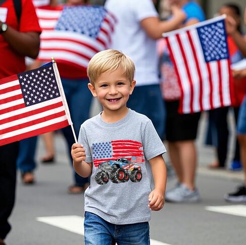 طفل صغير في الرابع من يوليو قمصان الأطفال القمصان الأمريكية الفتيان الفتيات الفتيات في يوم الاستقلال الوطني يوم الذكرى قم بتصميم المحملات in Kuwait