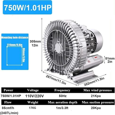 High Pressure Vortex Fan, Regenerative Fan for Aquaculture, Powerful Industrial Centrifugal Fan, Vortex Air Pump, Vacuum Pump, Fish Pond Aerator,350W/0.47HP in Saudi Arabia