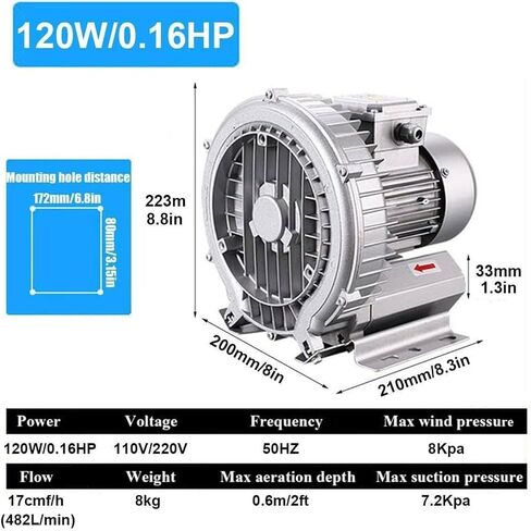 High Pressure Vortex Fan, Regenerative Fan for Aquaculture, Powerful Industrial Centrifugal Fan, Vortex Air Pump, Vacuum Pump, Fish Pond Aerator,350W/0.47HP in Saudi Arabia