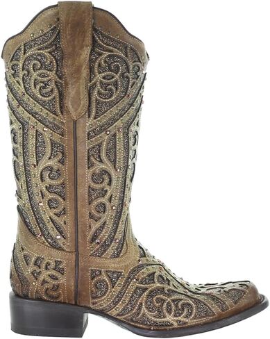 أحذية Corral Boots Womens Glitter Toolde Toole Toe Toe أحذية غير رسمية منتصف العجل منخفض الكعب 1-2 " - بني in Saudi Arabia