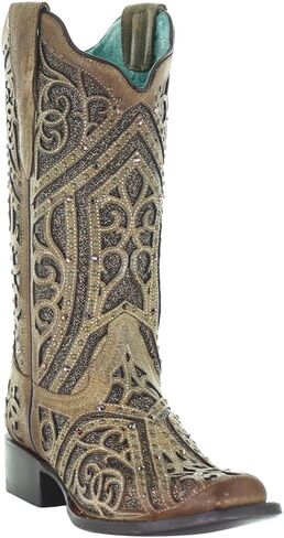 أحذية Corral Boots Womens Glitter Toolde Toole Toe Toe أحذية غير رسمية منتصف العجل منخفض الكعب 1-2 " - بني in Saudi Arabia