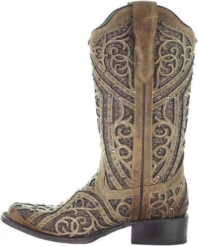 أحذية Corral Boots Womens Glitter Toolde Toole Toe Toe أحذية غير رسمية منتصف العجل منخفض الكعب 1-2 " - بني in Saudi Arabia