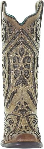 أحذية Corral Boots Womens Glitter Toolde Toole Toe Toe أحذية غير رسمية منتصف العجل منخفض الكعب 1-2 " - بني in Saudi Arabia