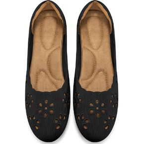 HARENCE Ballet Flats Shoes for Women: Comfortable Round Toe Summer Work Office Flat Slip on Walking Dress Shoes with Breathable Floral Eyelets