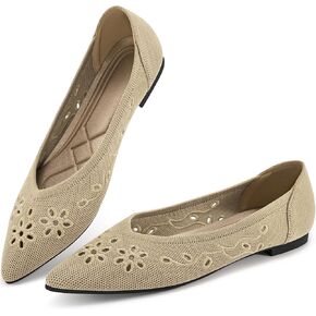 Flats for Women Ballet Shoes: Comfortable Knitted Pointed Toe Dressy Work Flats Ladies Breathable Floral Eyelets for Office Dating