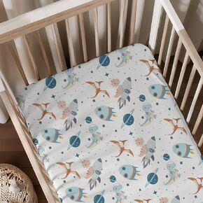 Space Moon Stars Planet Pattern Baby Sheets for Crib, Unisex Galaxy Outer Space Nursery Fitted Bed Sheet for Boys Girls Standard Crib and Toddler Mattress-28x52