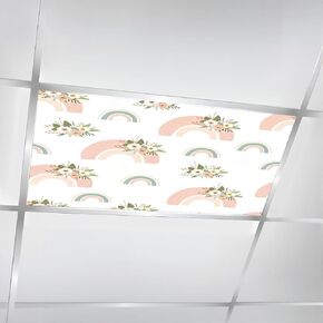 4 Pcs Fluorescent Light Covers for Ceiling Lights Children pattern spring pastel colors Cute texture for kids room Decorative Magnetic Classroom Light Filters 4x2 ft for Office Hospitals Home
