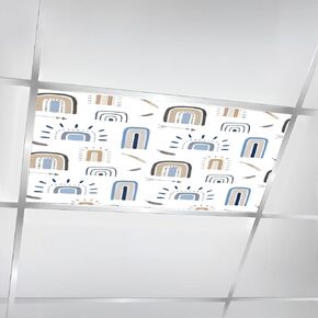 6 Pcs Fluorescent Light Covers for Ceiling Lights drawn boho clipart for nursery decoration cute rainbows sun cloud Decorative Magnetic Classroom Light Filters 4x2 ft for Office Hospitals Home