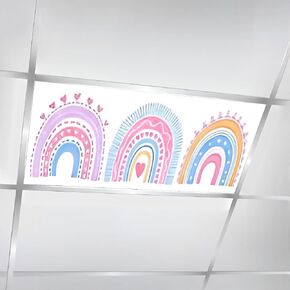 6 Pcs Fluorescent Light Covers for Ceiling Lights Scandinavian Nursery Boho Rainbow Print For Playroom Neutral Decorative Magnetic Classroom Light Filters 4x2 ft for Office Hospitals Home