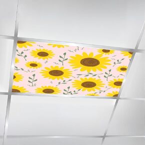 4 Pcs Fluorescent Light Covers for Ceiling Lights Seamless pattern sunflower rainbows white Cute nursery art print Decorative Magnetic Classroom Light Filters 4x2 ft for Office Hospitals Home