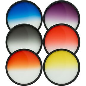 6 Piece 72mm Gradual Color Filter Kit for: Nikon NIKKOR Z 24-70mm f/4 S Lens (20072) Purple Grey Blue Red Orange Yellow, with Carry Pouch - Multicoated Glass