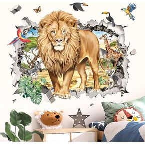 decalmile Safari Animals Tree Branch Wall Stickers Jungle Animals Giraffe Elephant Leopard Tropical Leaves Wall Decals Baby Nursery Kids Room Wall Decor