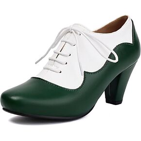Elerhythm Women's Mary Jane 1920s Pump Heels Oxford Classic and Retro Lace Up Two Tones 1950s Vintage Round Closed Toe 1940s Shoes