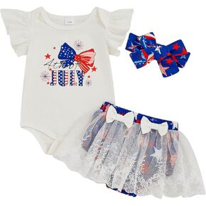 4th of July Baby Girl Outfits First Independence Day Short Sleeve Rompe Suspender Skirt Headband set Newborn Clothes in Saudi Arabia