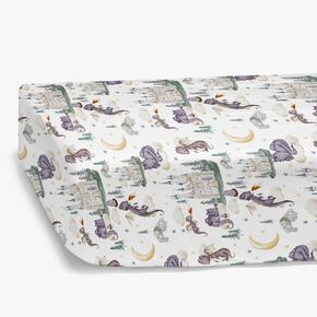 HawSkgFub Cute Dragon Fairy Tale Fitted Standard Crib Sheet Baby Girl Shower Gift, Purple Castle Cloud Moon Star Pine Tree Toddler Mattress Cover, Soft Stretchy Nursery Bed Sheets Decor 52" x 28"