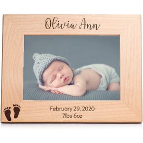 Lifetime Creations Engraved Personalized New Baby Picture Frame (5" x 7" Landscape): Personalized Baby Gift Ideas for New Parents, Custom Newborn Photo with Date & Name