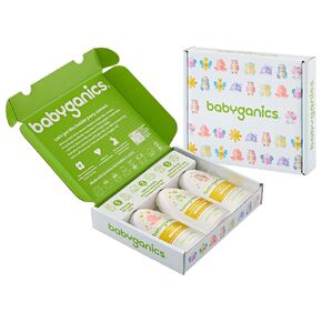 Babyganics Bath Time Giftset, Bubble Bath, Squeeze Foam Shampoo + Body Wash, Moisturizing Daily Lotion in Chamomile Verbena
