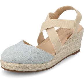 Journee Womens cushioned footbeds Ashlee wedge heel espadrille sandal soft fabric uppers ankle strap sandal round-toe