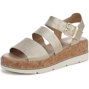 Dr. Scholl's Shoes Women's Once Twice Wedge Sandal, Gold Metallic, 7.5