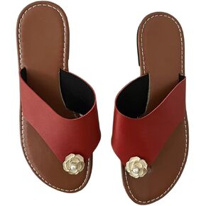 Verdusa Women's Floral PU Leather Thong Sandals Vintage Open Toe Slip on Flip Flops