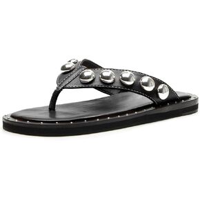 Studded Thong Sandals for Women Round Clip Toe Slip On Flip Flops Slides Comfortable Contrast Tacked Slipper Shoes