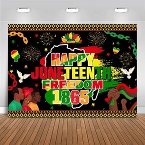 Mocsicka Happy Juneteenth Backdrop African American June 19th Independence Day Party Decorations 1865 Freedom Day Photography Background Banner (Black, 7x5ft(82''x60''))